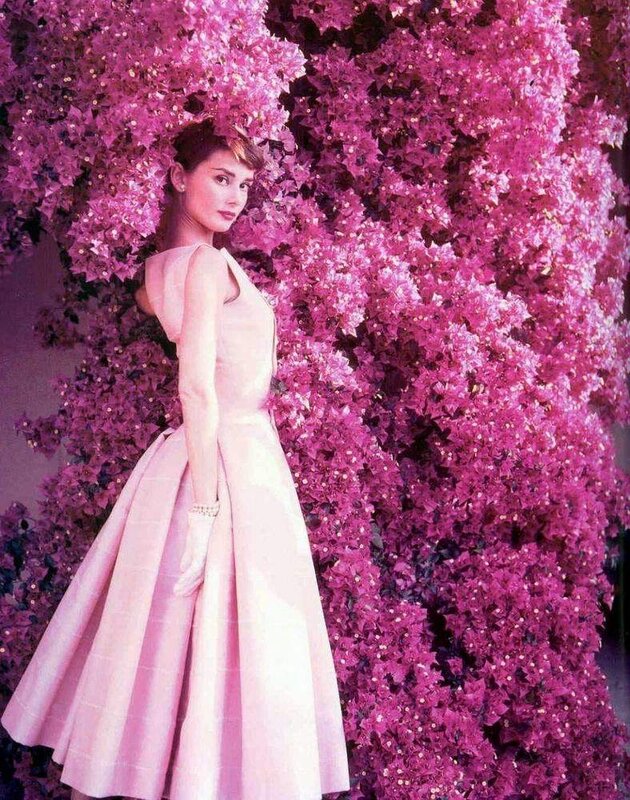 Audrey Hepburn in pink dress