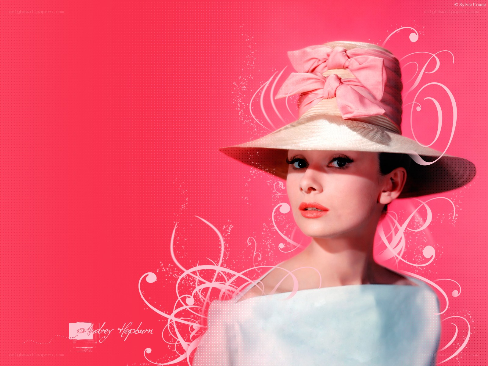 Audrey Hepburn in pink hat