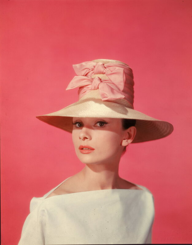 Audrey Hepburn in pink hat
