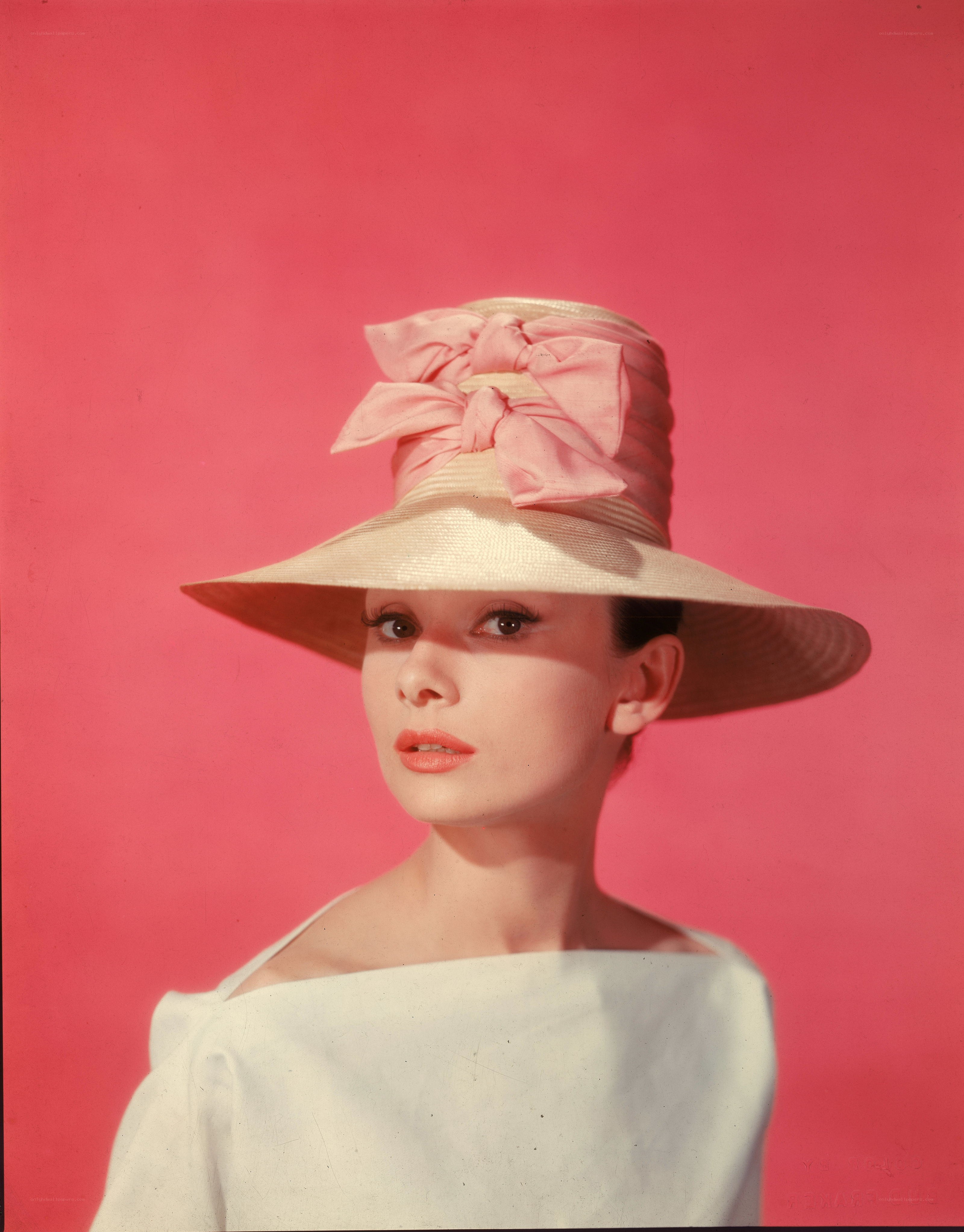 Audrey Hepburn in pink hat