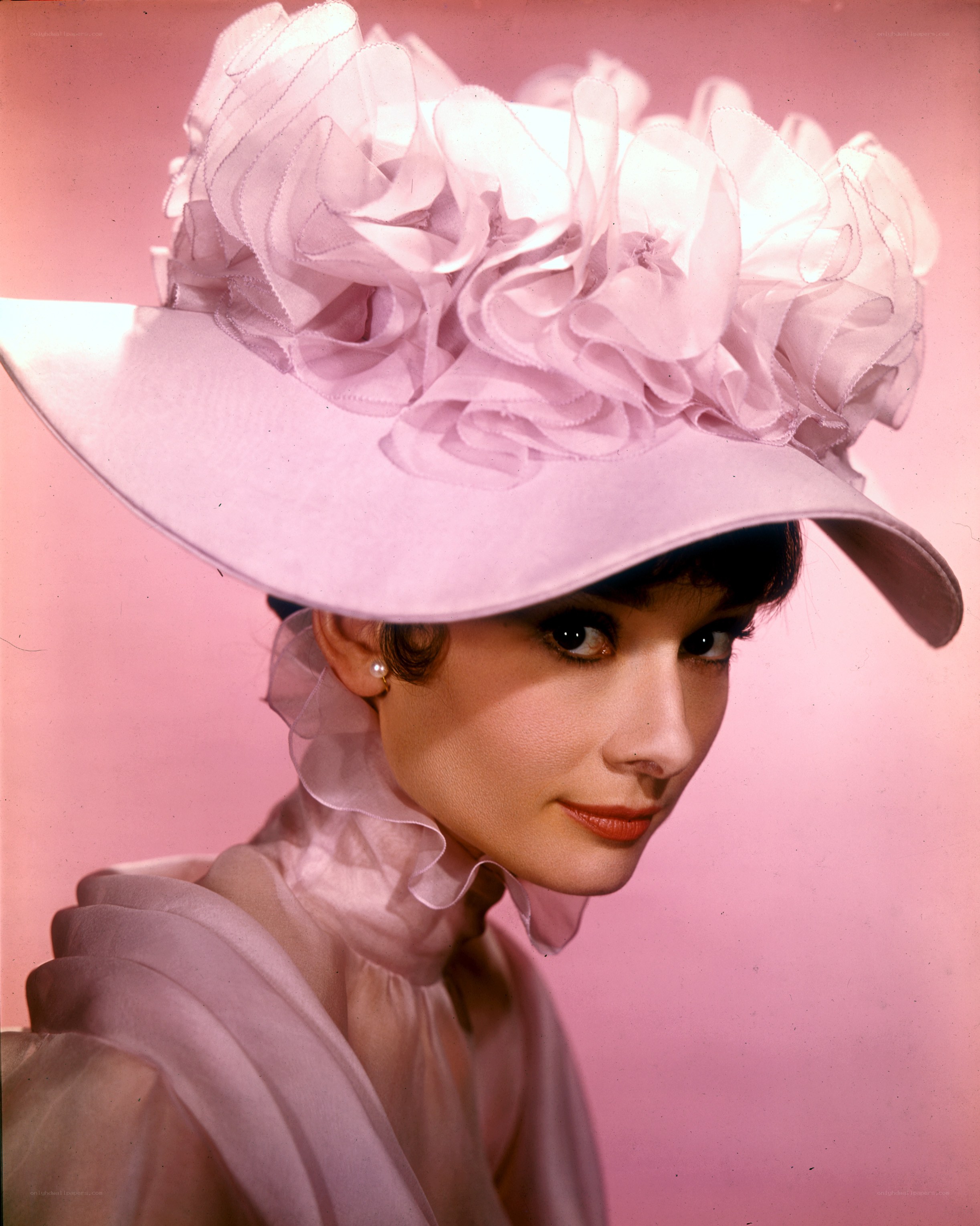 Audrey Hepburn in pink hat