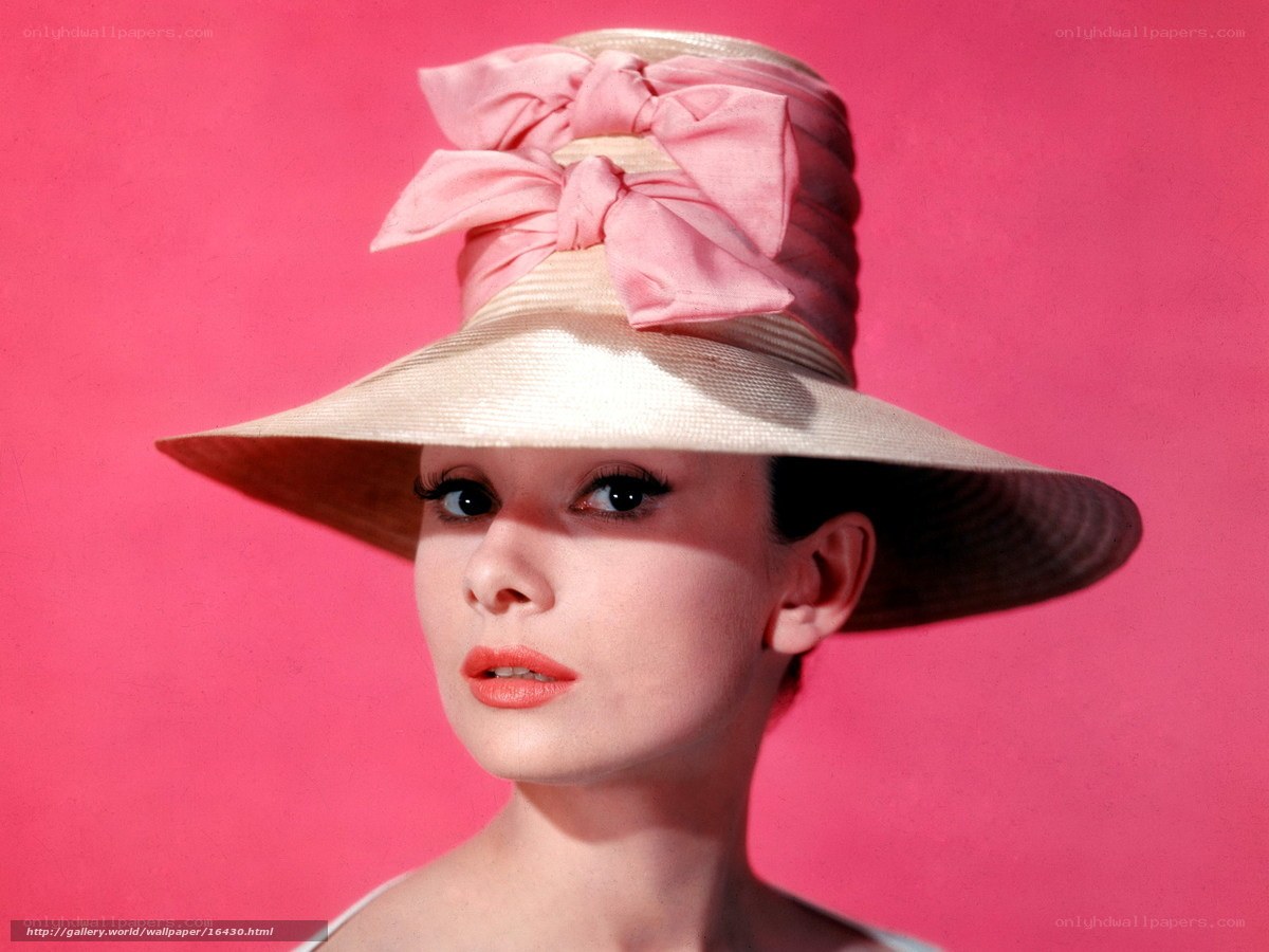 Audrey Hepburn in pink hat
