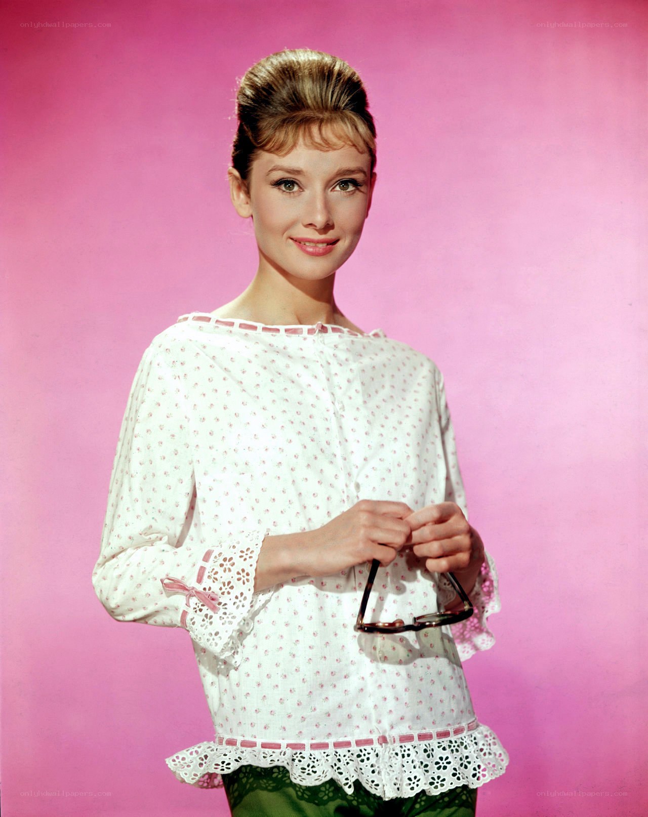 Audrey Hepburn in polka dot blouse