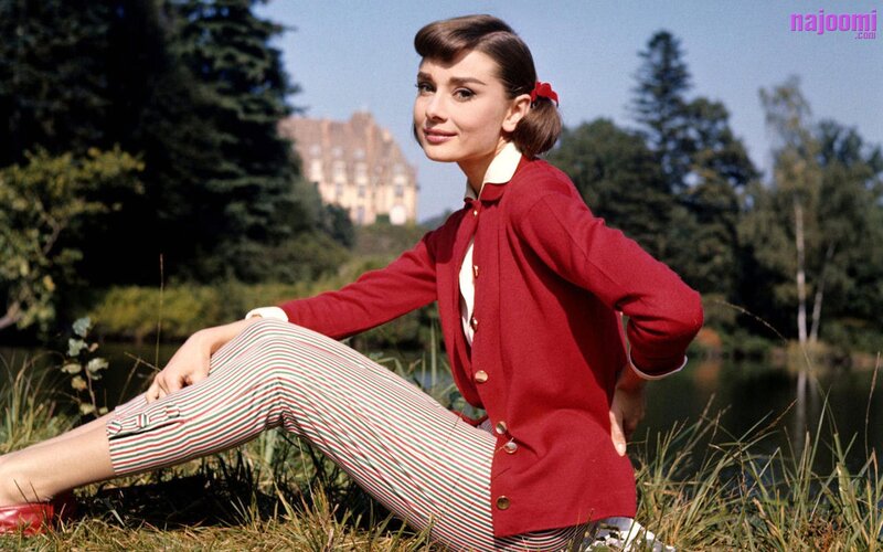 Audrey Hepburn in red jacket