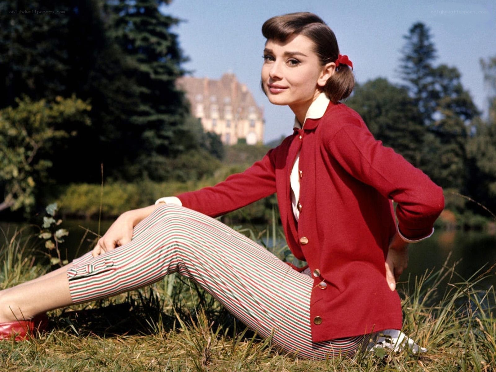 Audrey Hepburn in red jacket