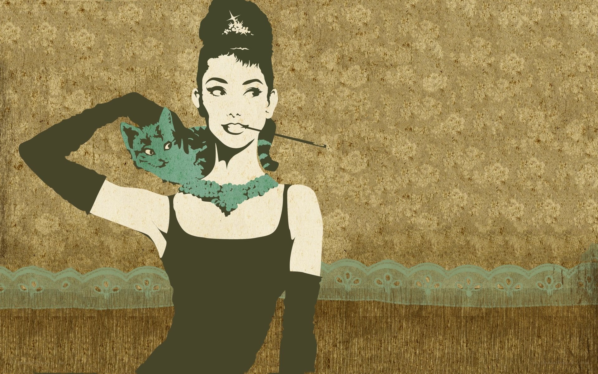 Audrey Hepburn with cat illustration