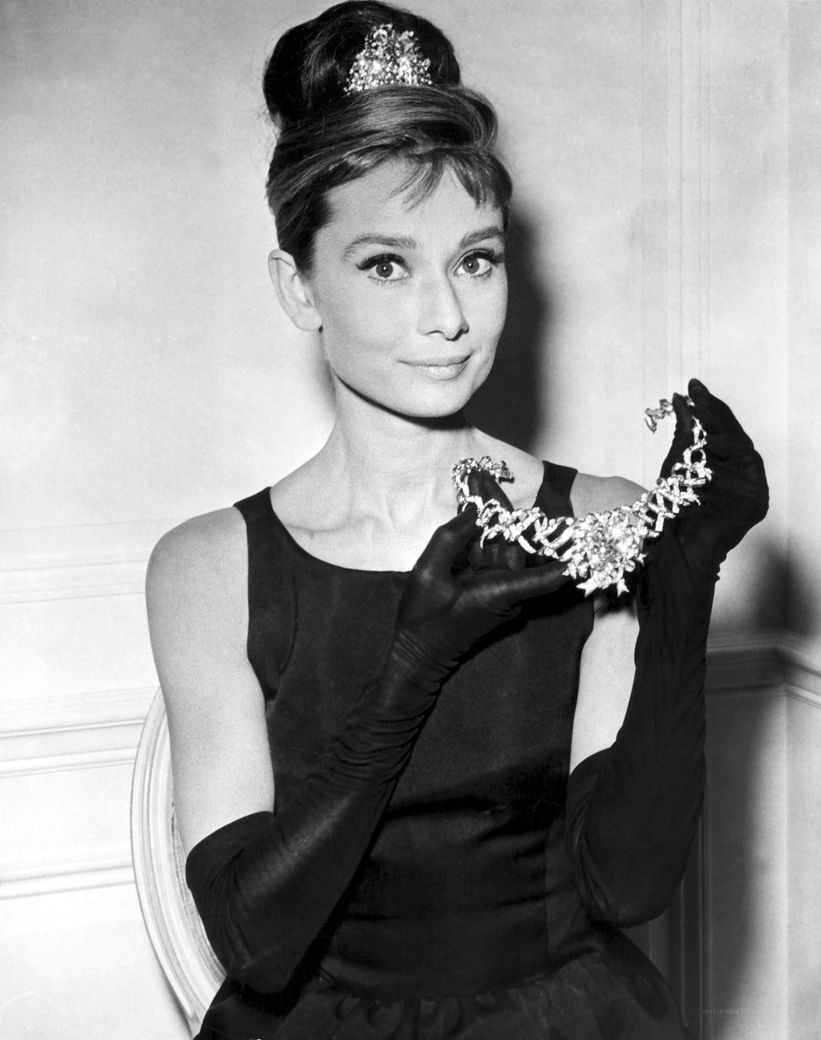 Audrey Hepburn with diamond necklace