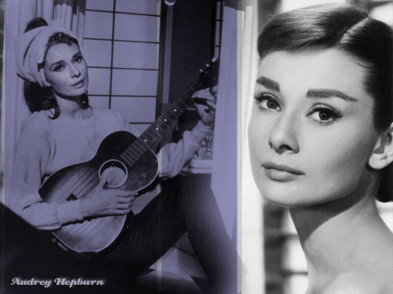 Audrey Hepburn with guitar