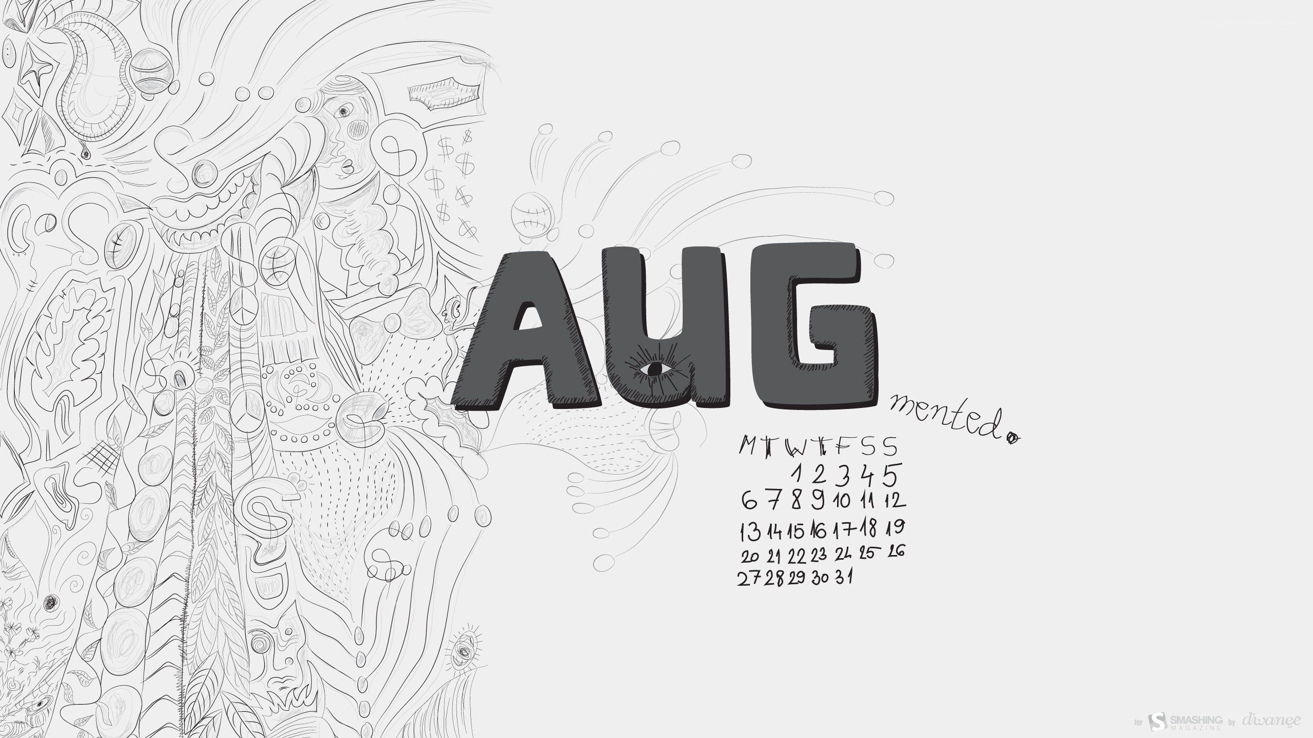 August calendar with artistic sketch