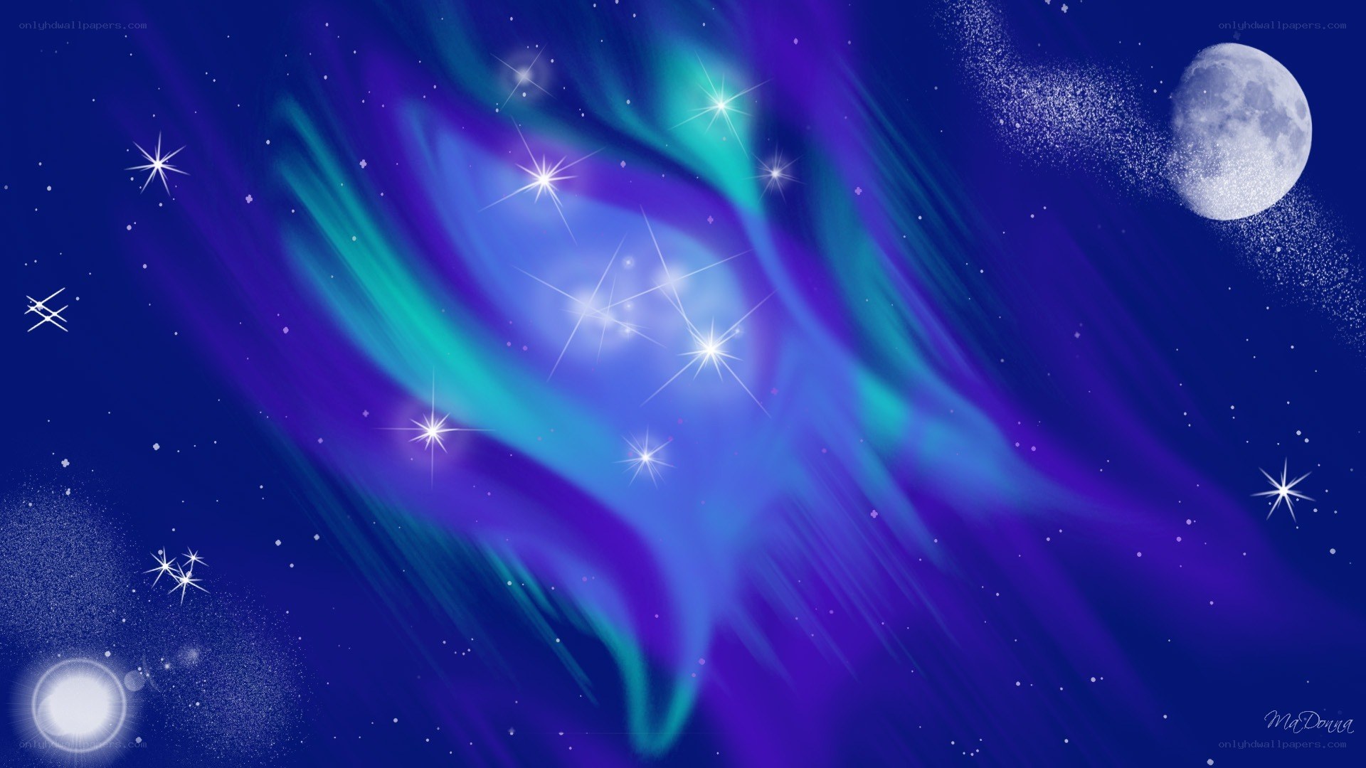 aurora and moon in night sky