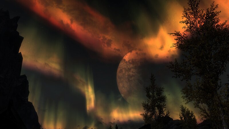 Aurora Borealis and Moon