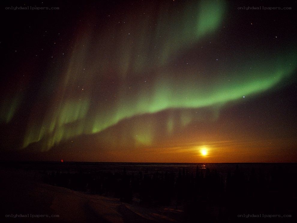 Aurora borealis at sunset