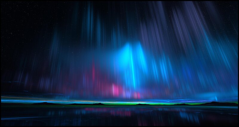 Aurora Borealis Display — Blue, Dramatic, Night, Digital Art