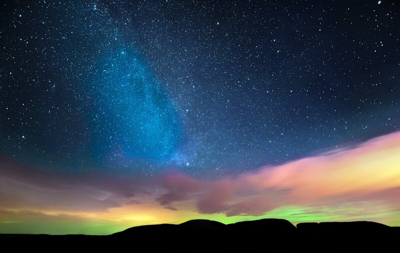 Aurora Borealis Display — Blue, Serene, Night