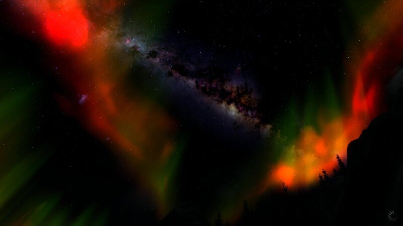 Aurora Borealis Display — Green, Dramatic, Night, Digital Art, Stars