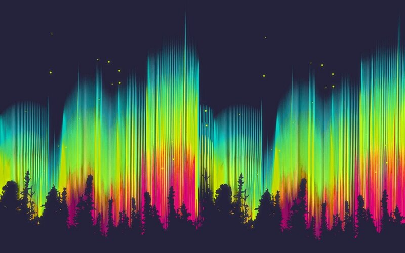 Aurora Borealis Display — Green, Dramatic, Night, Digital Art
