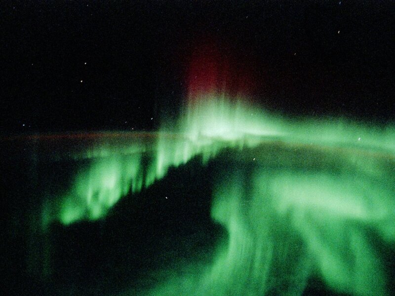 Aurora Borealis Display — Green, Dramatic, Night, Photograph, Night Sky, Stars, Green Light