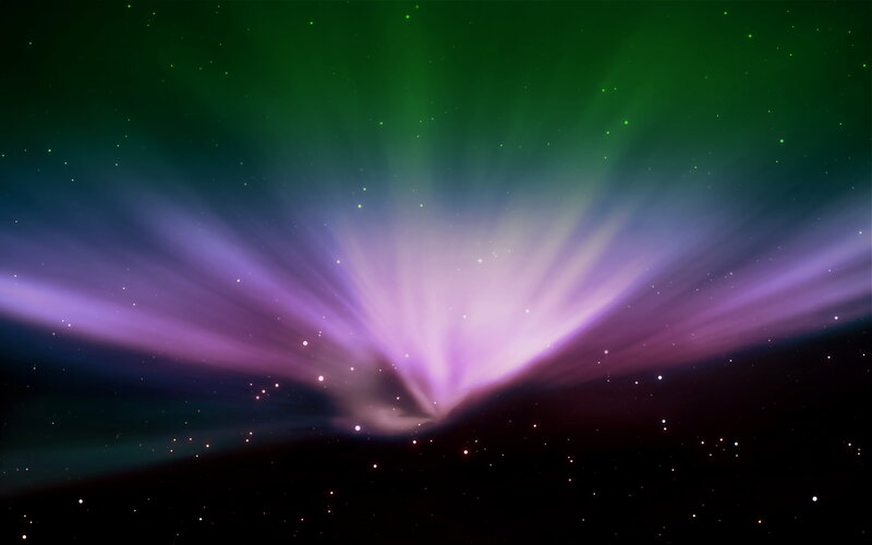 Aurora Borealis Display — Green, Dramatic, Night, Photograph, Stars, Sky, Purple, Black