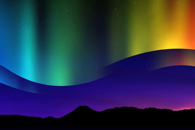 Aurora Borealis Display — Green, Serene, Night, Digital Art