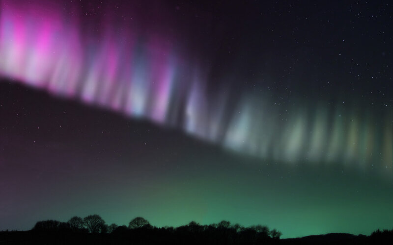 Aurora Borealis Display — Green, Serene, Night, Photograph, Night Sky