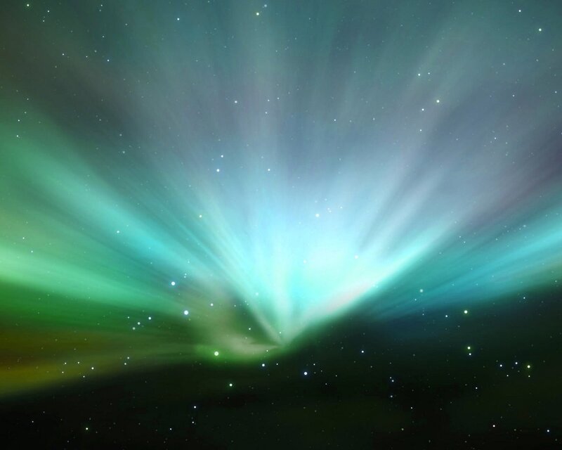 Aurora Borealis Display — Green, Serene, Night, Photograph, Stars, Night Sky, Blue
