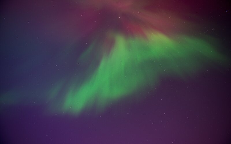 Aurora Borealis Display — Green, Serene, Night, Photograph, Stars, Night Sky, Purple, Dark Blue