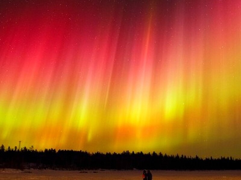 Aurora Borealis Display — Red, Dramatic, Night, Photograph