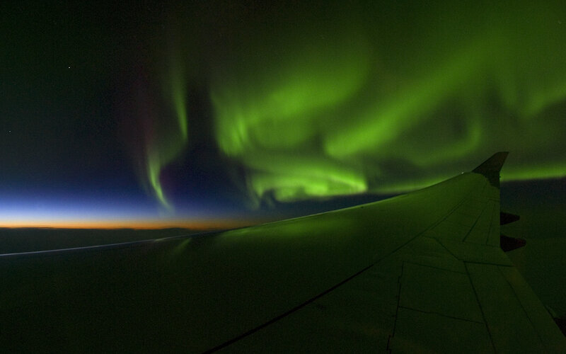 Aurora borealis from airplane