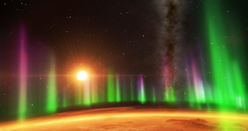 aurora borealis on alien planet