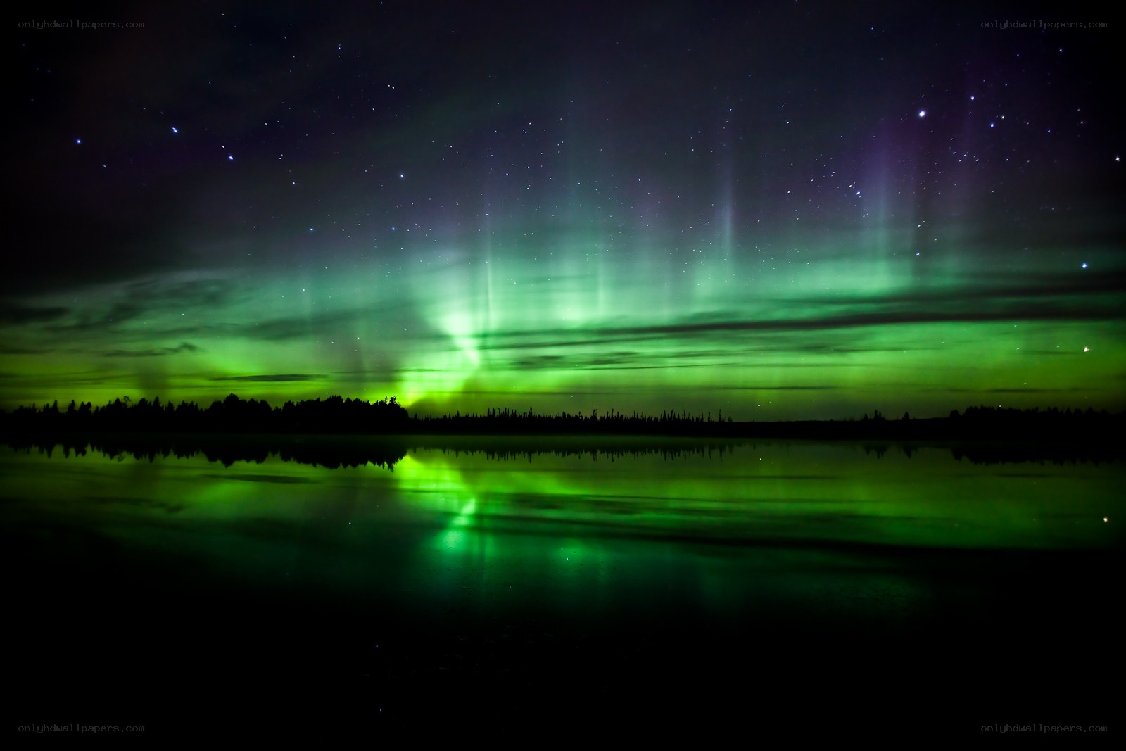 Aurora borealis over a lake