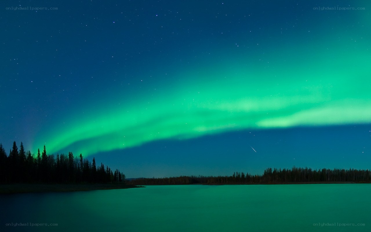 Aurora borealis over a lake