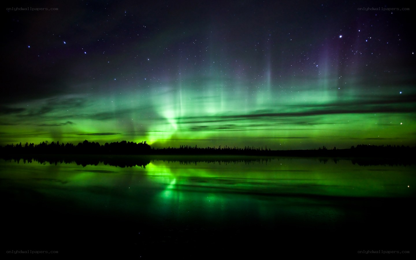 Aurora borealis over a lake