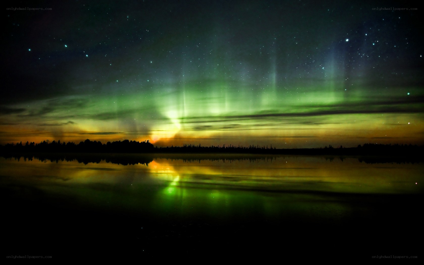 Aurora borealis over a lake