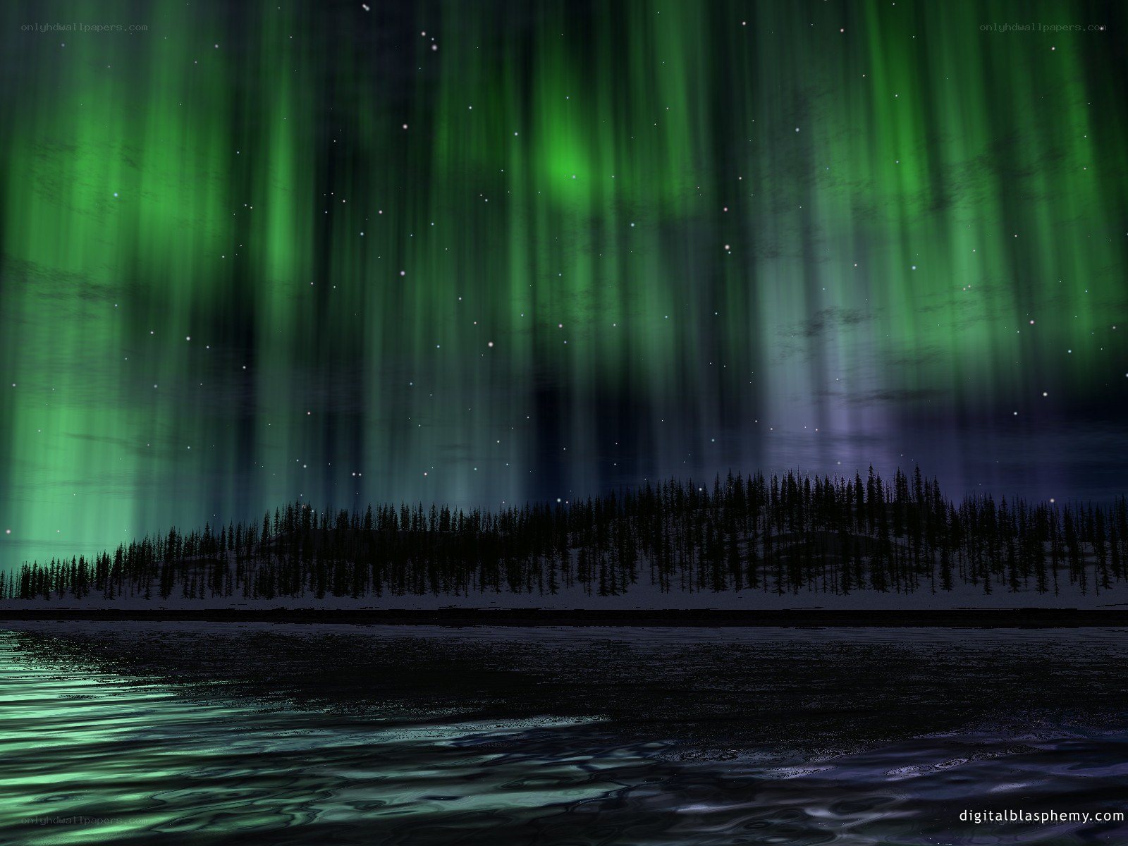 Aurora borealis over a lake
