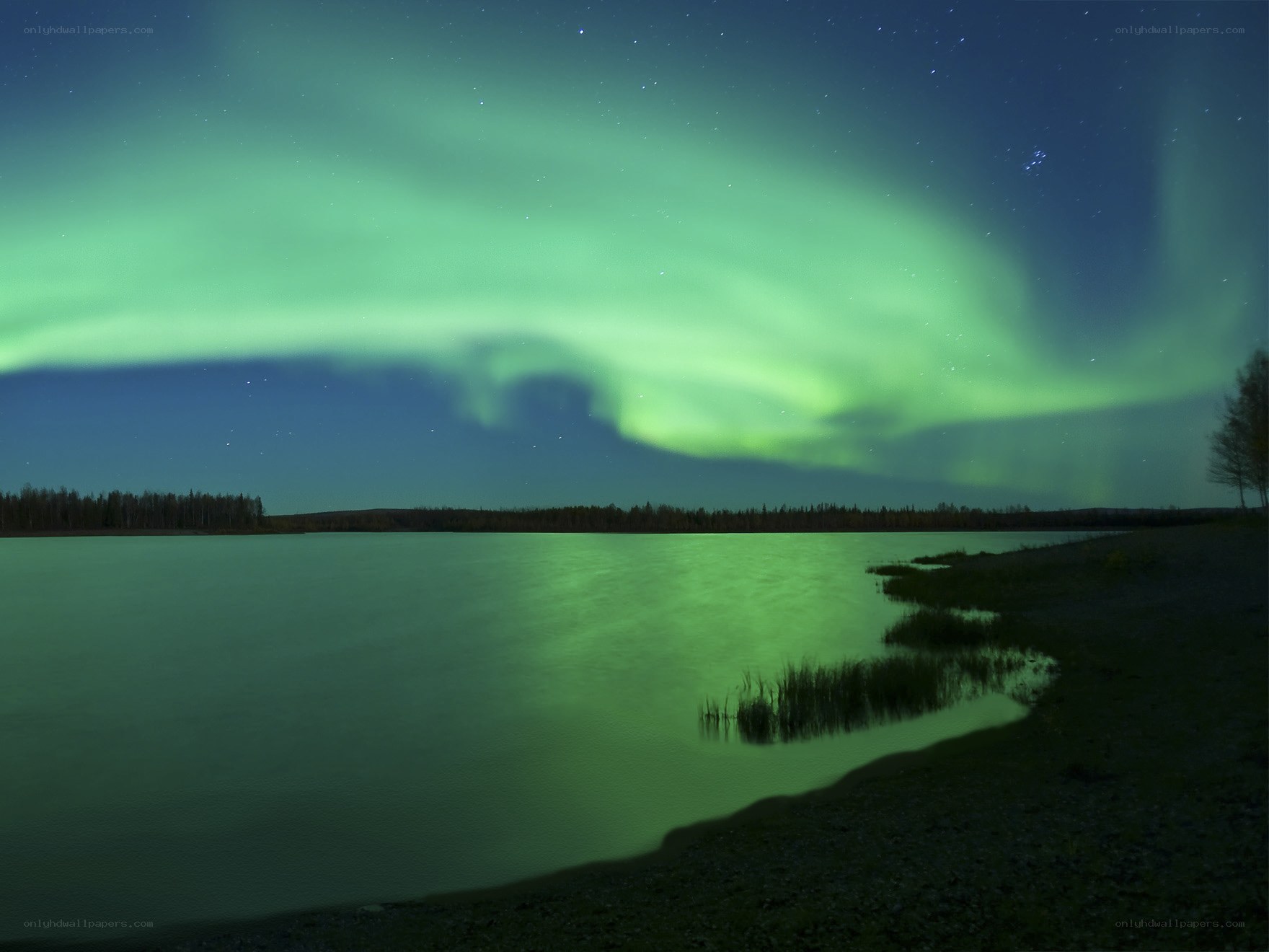 Aurora borealis over a lake