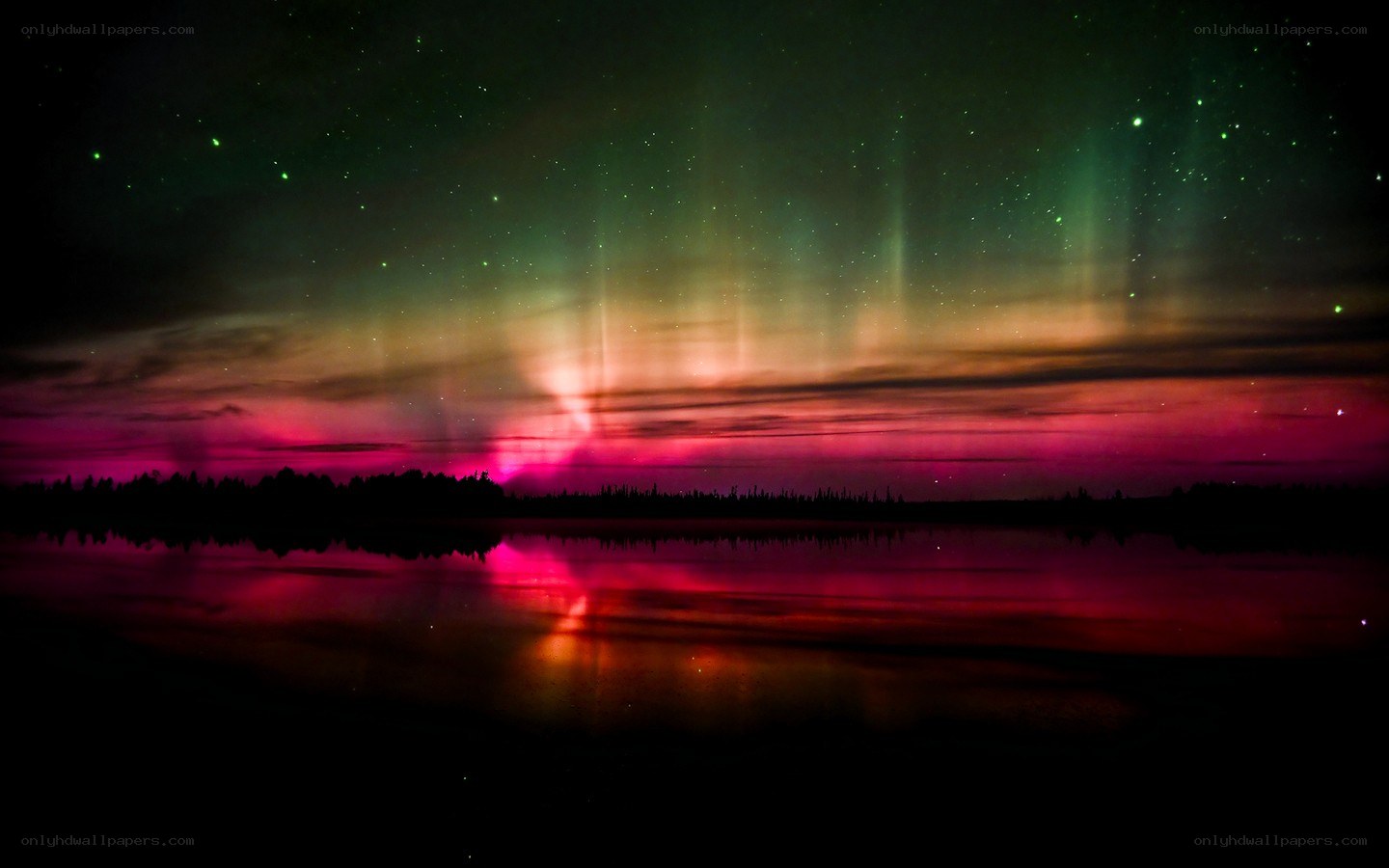 Aurora borealis over a lake