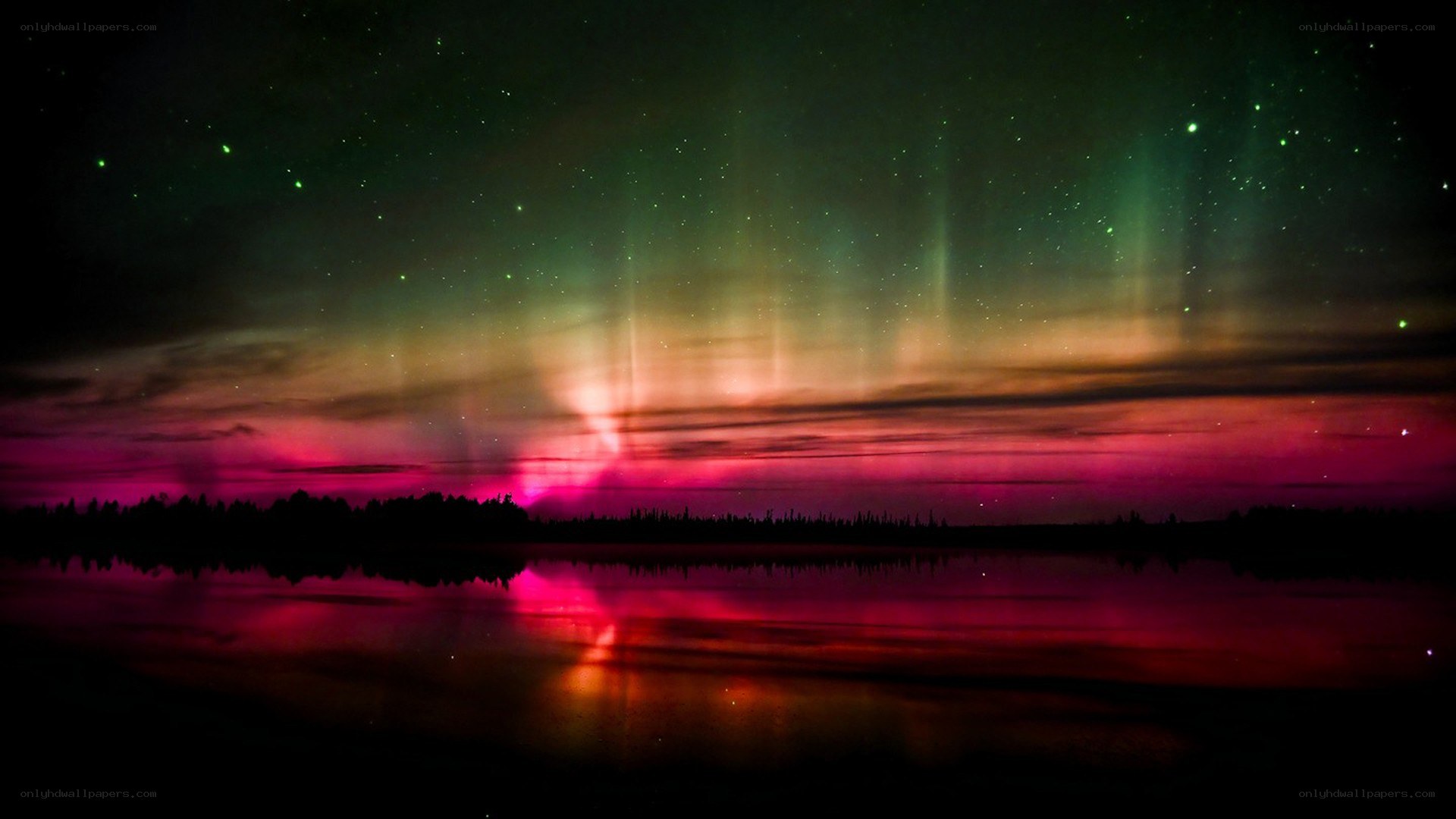Aurora borealis over a lake