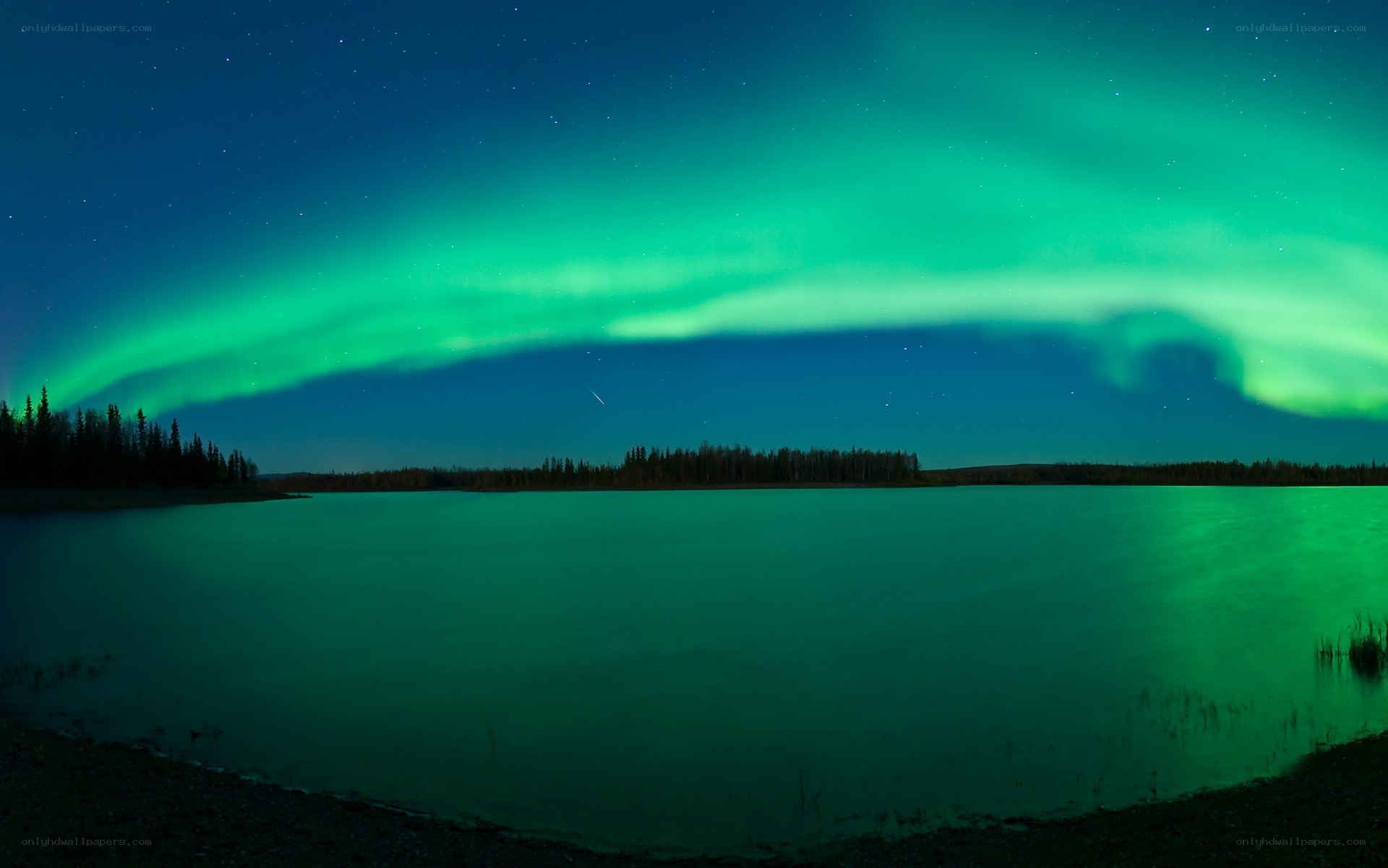 Aurora borealis over a lake
