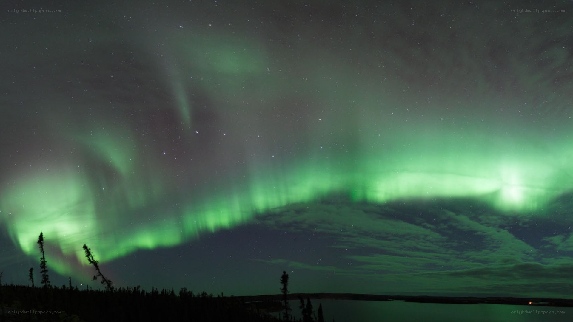 Aurora borealis over a lake