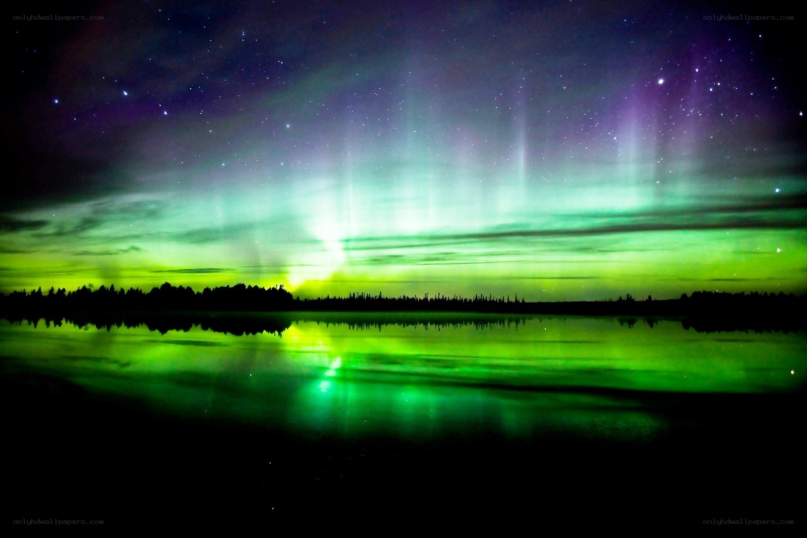 Aurora borealis over a lake