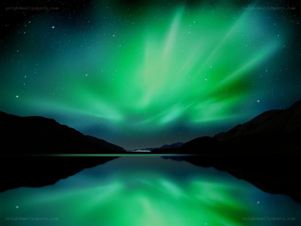 Aurora borealis over a lake