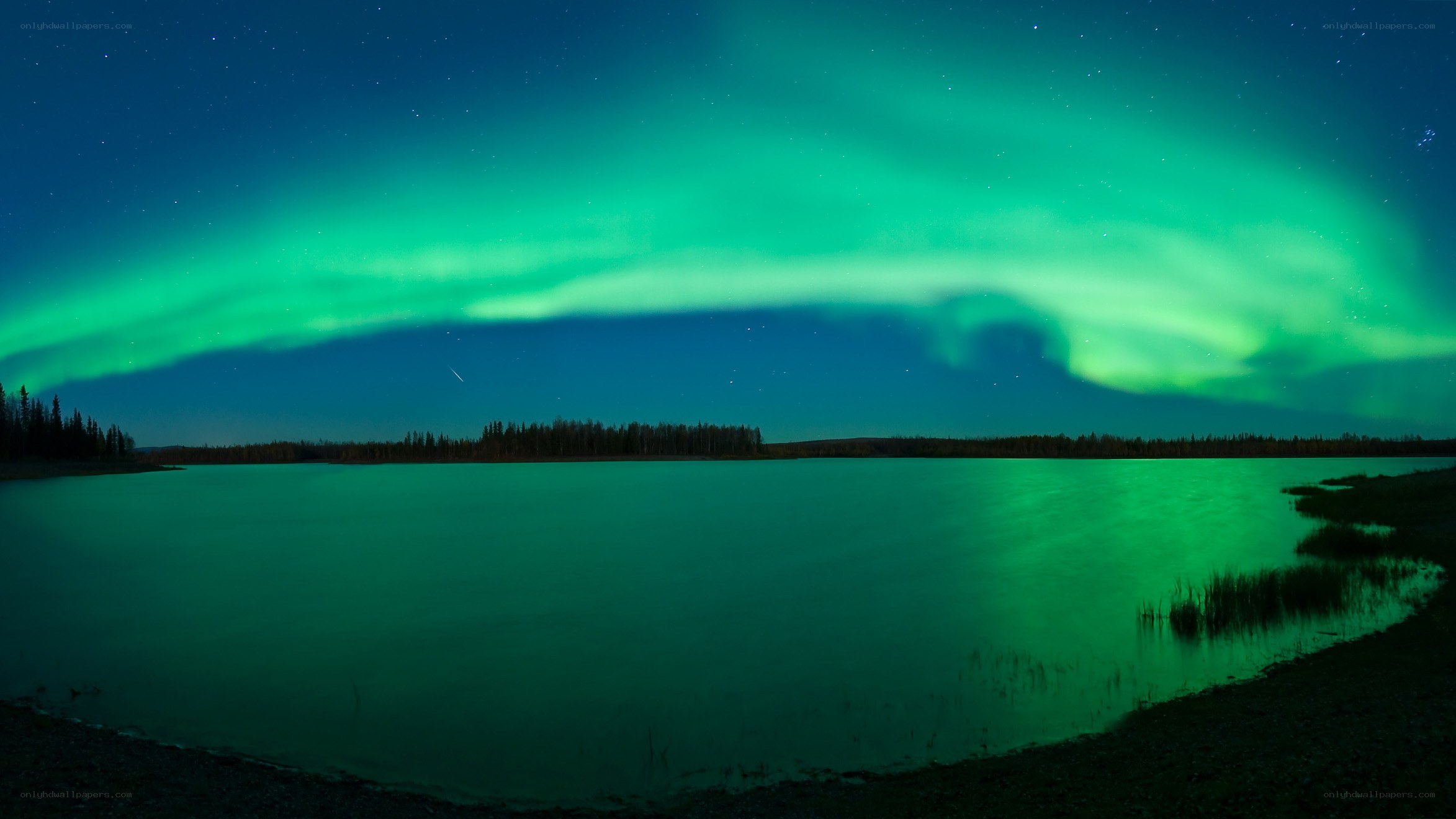 Aurora borealis over a lake