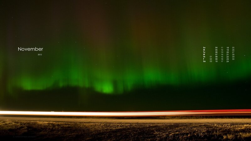 Aurora borealis over a road