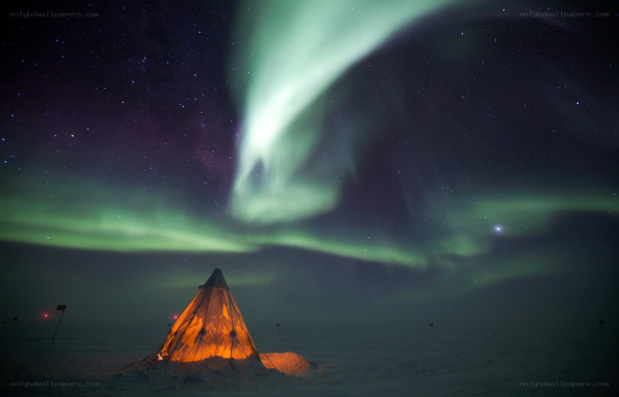 Aurora borealis over a tent