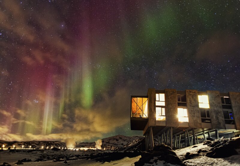 Aurora Borealis over Building — Green