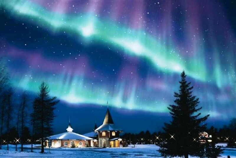 Aurora Borealis over Building
