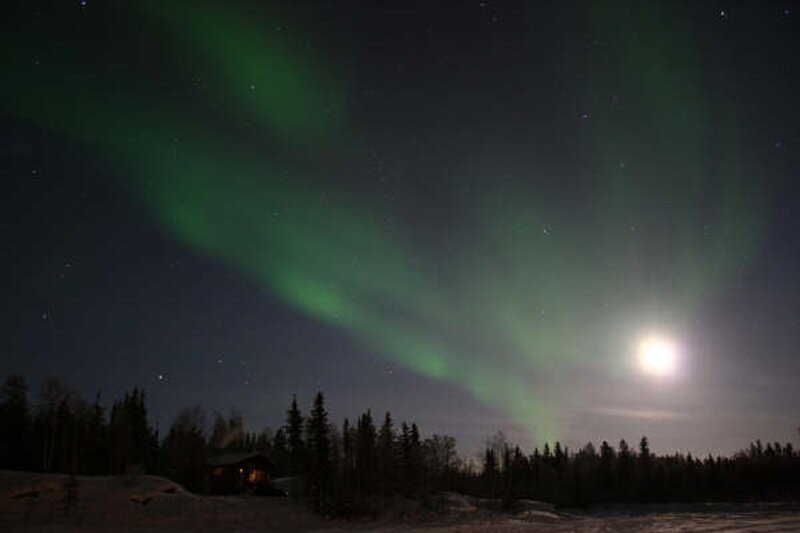Aurora Borealis over Cabin — Green