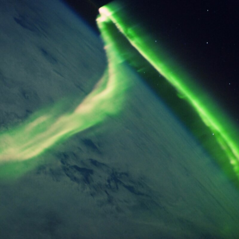 Aurora Borealis over Earth — Green, Dramatic, Night, Photograph, Sky, Stars