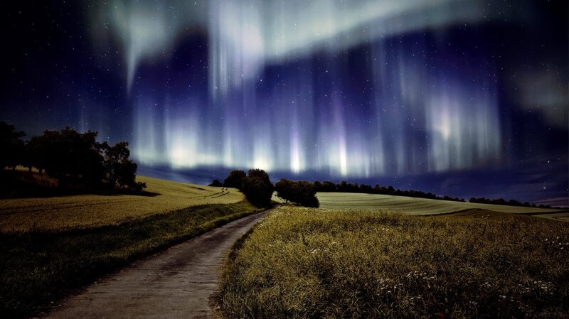 Aurora Borealis over Fields