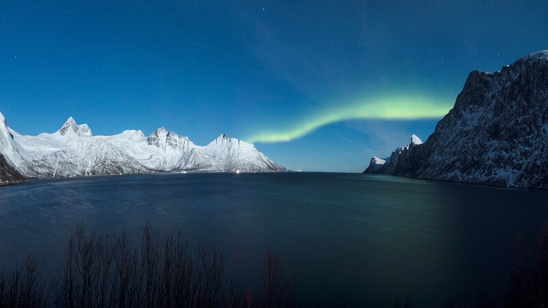 Aurora Borealis over Fjord — Blue
